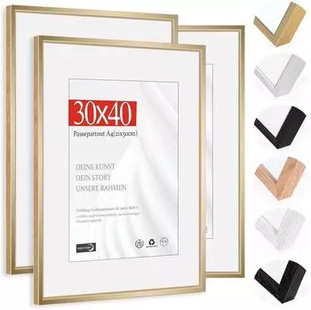 LuxusKollektion Bilderrahmen 30x40cm Aluminium champagnergold mit Passepartout 21x30cm, 3er-Set