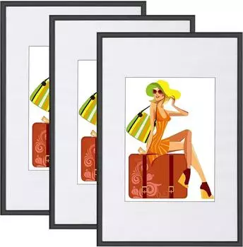 Woltu Bilderrahmen 3er-Set mit Passepartout, schwarz, 40x50cm (BR9943sz-3)