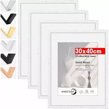 LuxusKollektion Bilderrahmen 30x40cm mit Passepartout A4, Holz, weiß, 4er-Set