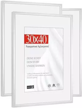 LuxusKollektion Bilderrahmen 30x40cm Aluminium silber mit Passepartout 21x30cm, 3er-Set