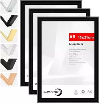 LuxusKollektion Bilderrahmen DIN A5 14,8x21cm schwarz Metall 3er-Set