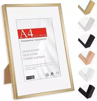 LuxusKollektion Bilderrahmen A4 geb&uuml;rstetes Aluminium, champagnergold, mit Passepartout A5