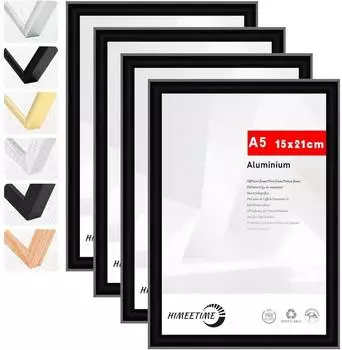 LuxusKollektion Bilderrahmen DIN A5 14,8x21cm schwarz Aluminium 4er-Set