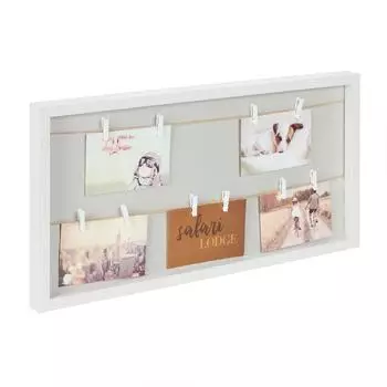 Relaxdays Fotocollage Wandhalter mit Leine, MDF, 10 Klammern