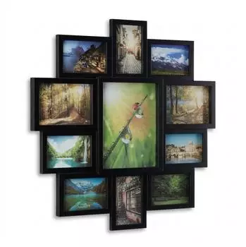 Relaxdays Bilderrahmen-Collage f&uuml;r 11 Fotos, 61,5x61,5cm, schwarz
