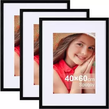 LuxusKollektion Bilderrahmen 40x60cm MDF Holzoptik mit Passepartout, 3er-Set, schwarz