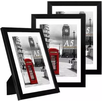 LuxusKollektion Bilderrahmen-Set A5, schwarz, Kunststoff, 3er-Pack (A5-3P)