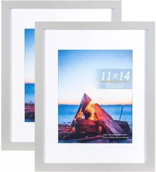 LuxusKollektion Bilderrahmen grau 35,6x27,9cm Holz mit Passepartout, 2er-Set (14x11-2P)