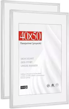 LuxusKollektion Bilderrahmen-Set 40x50cm, Aluminium silber, Passepartout 30x40cm, 2er-Set
