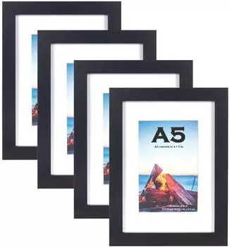 LuxusKollektion Bilderrahmen-Set A5 schwarz mit Passepartout, 4 St&uuml;ck (A5-4P)