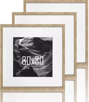 LuxusKollektion Bilderrahmen 30x30cm, Holz Eiche, quadratisch, 3er-Set mit Passepartout 20x20cm