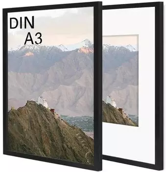 LuxusKollektion Bilderrahmen A3 (29,7x42cm), Holz, schwarz, mit Passepartout, 2er-Set