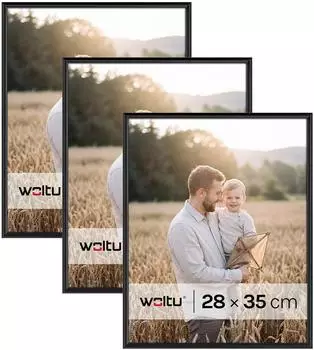 Woltu Bilderrahmen 3er-Set mit Passepartout, Kunststoff, schwarz, 28x35cm (#2716)