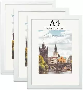 LuxusKollektion Bilderrahmen-Set DIN A4, MDF, weiß, 3 Stück