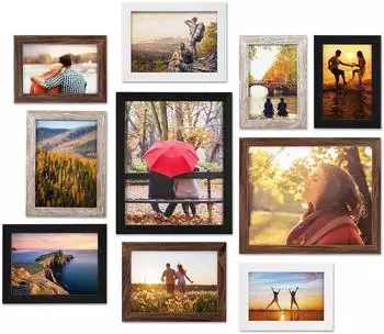 LuxusKollektion Bilderrahmen-Set 10er Collage, Multisize 10x15/13x18/20x25cm, Echtglas