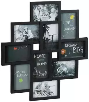 Relaxdays Bilderrahmen Collage, 10 Bilder, 9x13cm, 55x50cm, schwarz