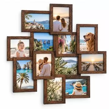 Relaxdays Bilderrahmen-Collage 12 Bilder, 10x15cm, 62x64,5cm (Vintagebraun)