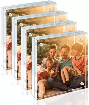 LuxusKollektion Magnetischer Bilderrahmen 13x13cm, Acryl, rahmenlos, 4er-Set