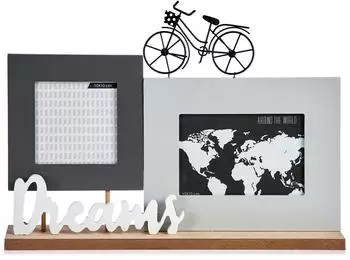 Gift Decor Doppel-Bilderrahmen mit Fahrrad-Motiv, grau, Holz (S3608153)