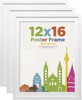 LuxusKollektion Bilderrahmen aus Holz mit Acrylglas und Passepartout 30x40cm, wei&szlig;, 3er-Set
