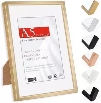 LuxusKollektion Bilderrahmen A5 (14,8x21cm) Aluminium champagnergold mit Passepartout