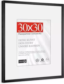 LuxusKollektion Bilderrahmen 30x30cm Aluminium gebürstet schwarz mit Passepartout 20x20cm
