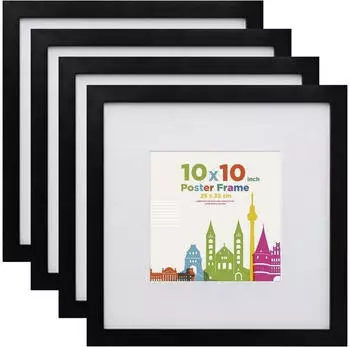 LuxusKollektion Bilderrahmen-Set 25x25cm Holzoptik, Passepartout 15x15cm, schwarz, 4er-Set