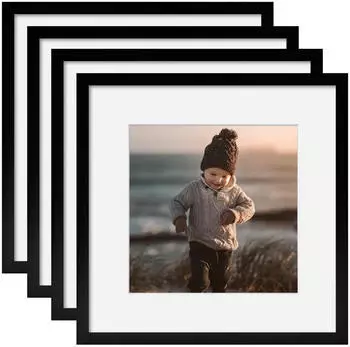 LuxusKollektion Bilderrahmen-Set 30x30cm, Holz mit Acrylglas, schwarz, 4er-Set