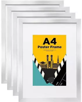 LuxusKollektion Bilderrahmen A4 Holz mit Acrylglas & Passepartout A5, silber, 4er-Set