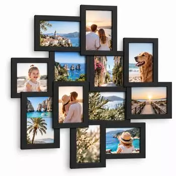 Relaxdays Bilderrahmen Collage 12 Fotos 10x15cm, schwarz (62x64,5cm)