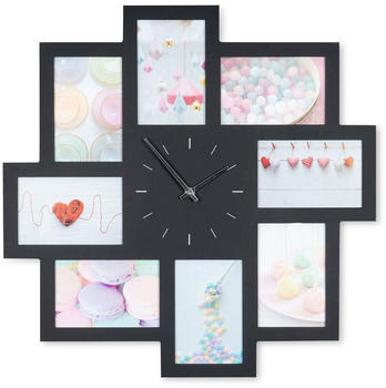 levandeo Bilderrahmen Collage Wanduhr 52x52cm 8 Fotos schwarz