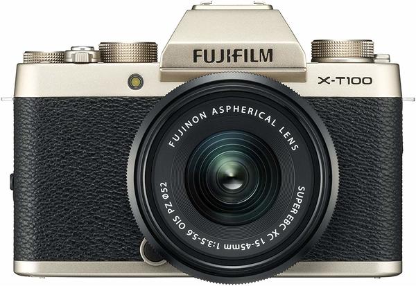 Konnektivität & Blitz Fujifilm X-T100 gold + XC 15-45mm OIS PZ schwarz + XC 50-230mm OIS II