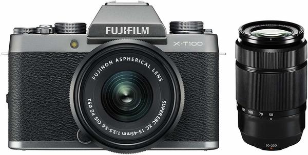 Fujifilm X-T100 silber + XC 15-45mm OIS PZ silber + XC 50-230mm OIS II