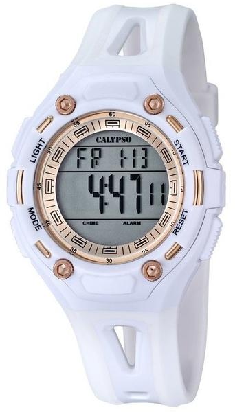 Calypso Unisex Armbanduhr Digitaluhr mit LCD Zifferblatt Digital Display und weißem Kunststoff Gurt k5666/1
