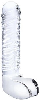 b-Vibe Glas Realistic Ribbed Glass G-Spot Dildo with Balls