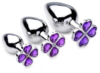 XR Brands Violet Flower Gem Anal Plug Set - Silver