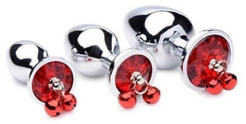 XR Brands Booty Sparks Red Gem with Bells Anal Plug Set