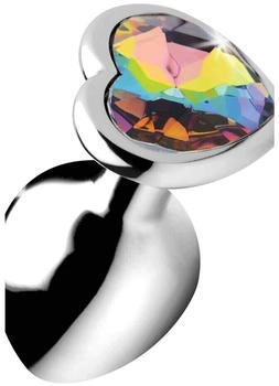 XR Brands Booty Sparks Rainbow Prism Heart Anal Plug - Medium - Silver 3,4 cm