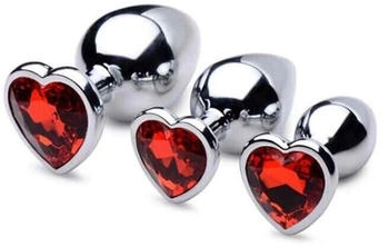 XR Brands Booty Sparks Red Heart Gem Anal Plug Set