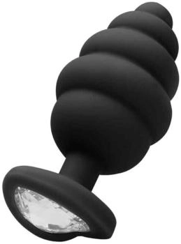 Ouch! Large Ribbed Diamond Heart Plug - Black 3,5 cm