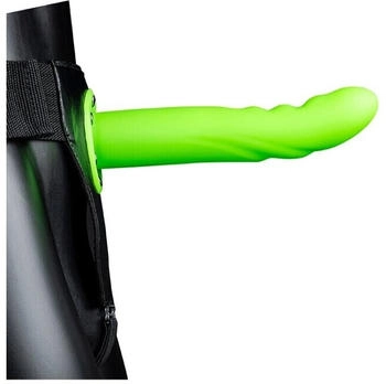 Ouch! Textured Curved Hollow Strap-on - 8'' / 20 cm - Glow in the Dark