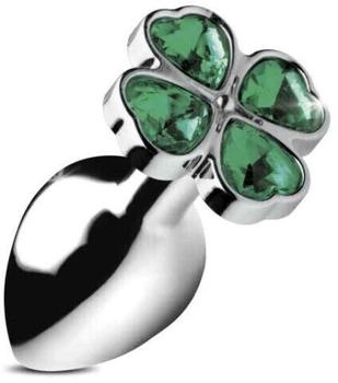 XR Brands Booty Sparks Lucky Clover Gem - Large - Silver 4 cm