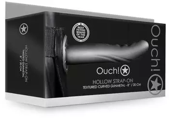 Ouch! Shots Strukturierter gebogener hohler Strap-On Grau 20 cm ⌀...