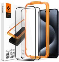 Spigen AGL06895, Spigen Glass tR AlignMaster 2 Pack - FC Black - iPhone 15 Pro