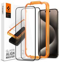 Spigen AGL06875, Spigen Glass tR AlignMaster 2 Pack - FC Black - iPhone 15 Pro Max