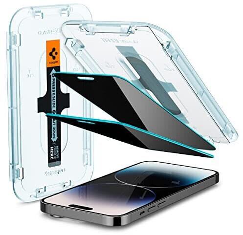 Spigen Glas.tR EZ Fit Sichtschutz Schutzfolie kompatibel mit iPhone 14 Pro, 2 Stück, Privacy Schutz, Kratzfest, 9H Härte Folie