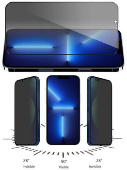 Wigento Schutzfolie Für Apple iPhone 14 Plus / 13 Pro Max 2x 3D Premium Privacy 0,3 mm H9 Hart Glas Schwarz Folie Panzer Schutz Folie Neu