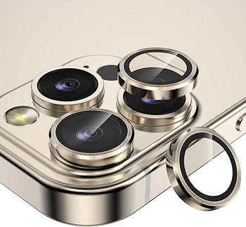 Wigento Schutzfolie Metal Ring Camera Tempered Glas Film für Apple iPhone 14 Pro Max / 14 Pro Panzer Zubehör Glas Gold