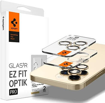Spigen Glas.tR EZ Fit Optik Pro Kameraschutz kompatibel mit iPhone 14 Pro, iPhone 14 Pro Max, 2 Stück, Gold, Individuelle Kameraprotektion, Anti-Kratzer, 9H Härte Folie