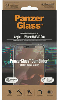 PanzerGlass Gehärtetes Glas für das gesamte Display PanzerGlass Ultra-Wide Fit CamSlider AB für iPhone 14 / 13 / 13 Pro, schwarzer Rahmen
